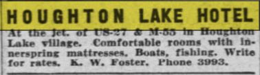 Houghton Lake Hotel - June 1946 Ad